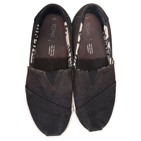 Toms Black Canvas Slip-On Loafers - Picture 1 of 4